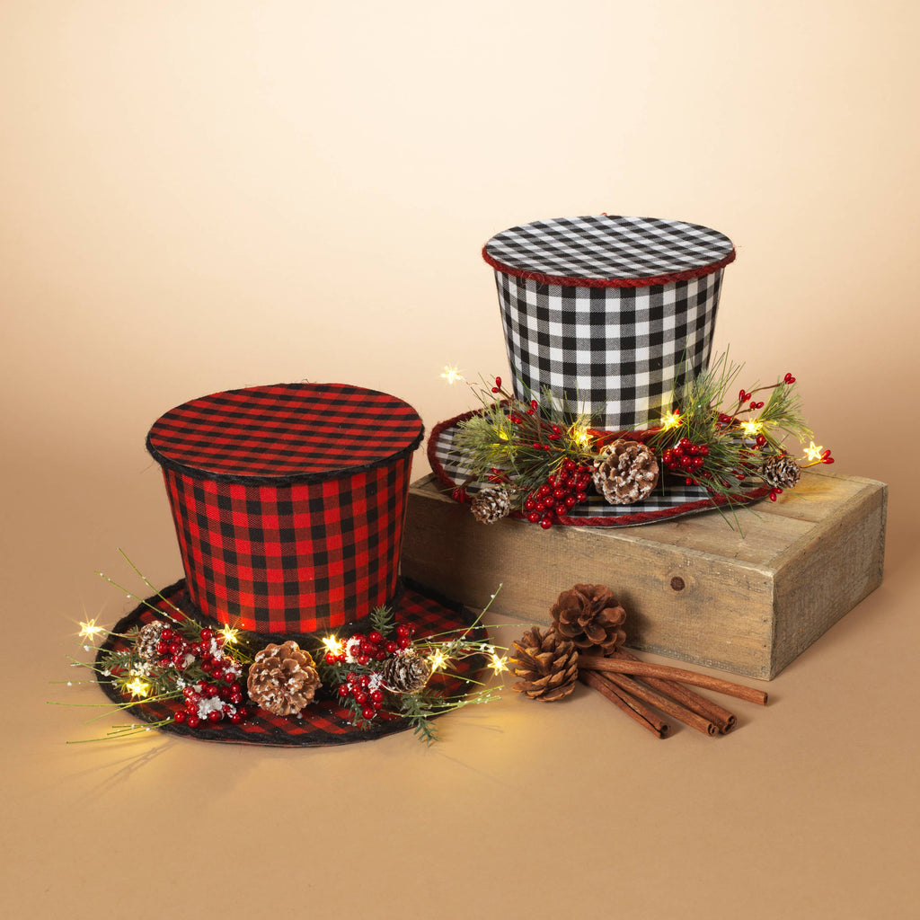 10.5"H B/O Lighted Holiday Plaid hat