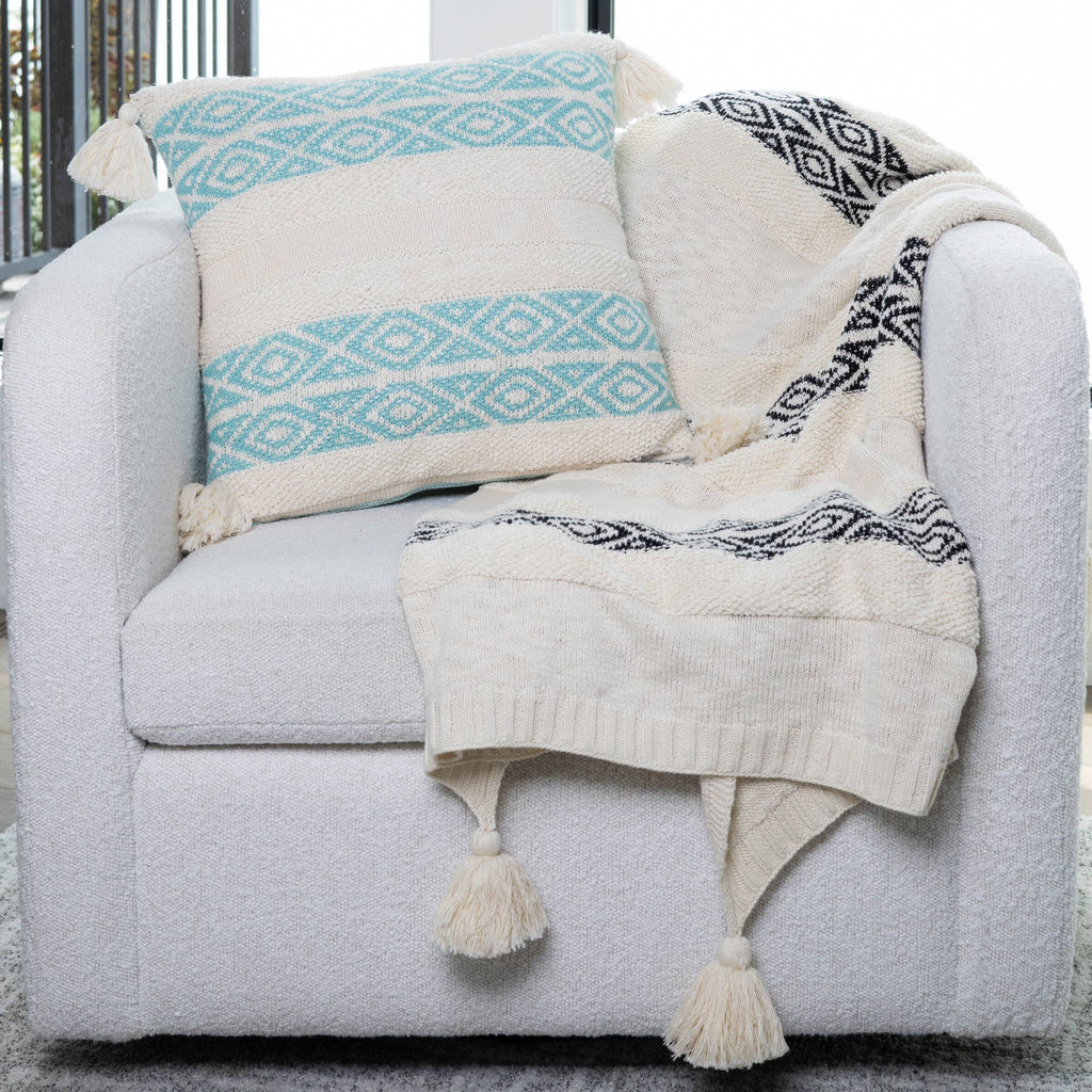 Necalli 50x60" Striped Cotton Decorative Knit Throw Blanket