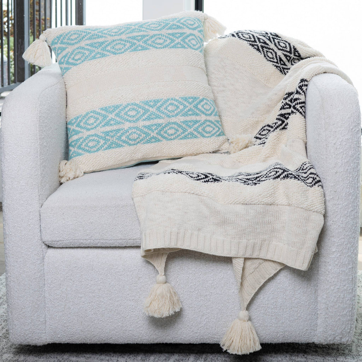 Necalli 50x60" Striped Cotton Decorative Knit Throw Blanket