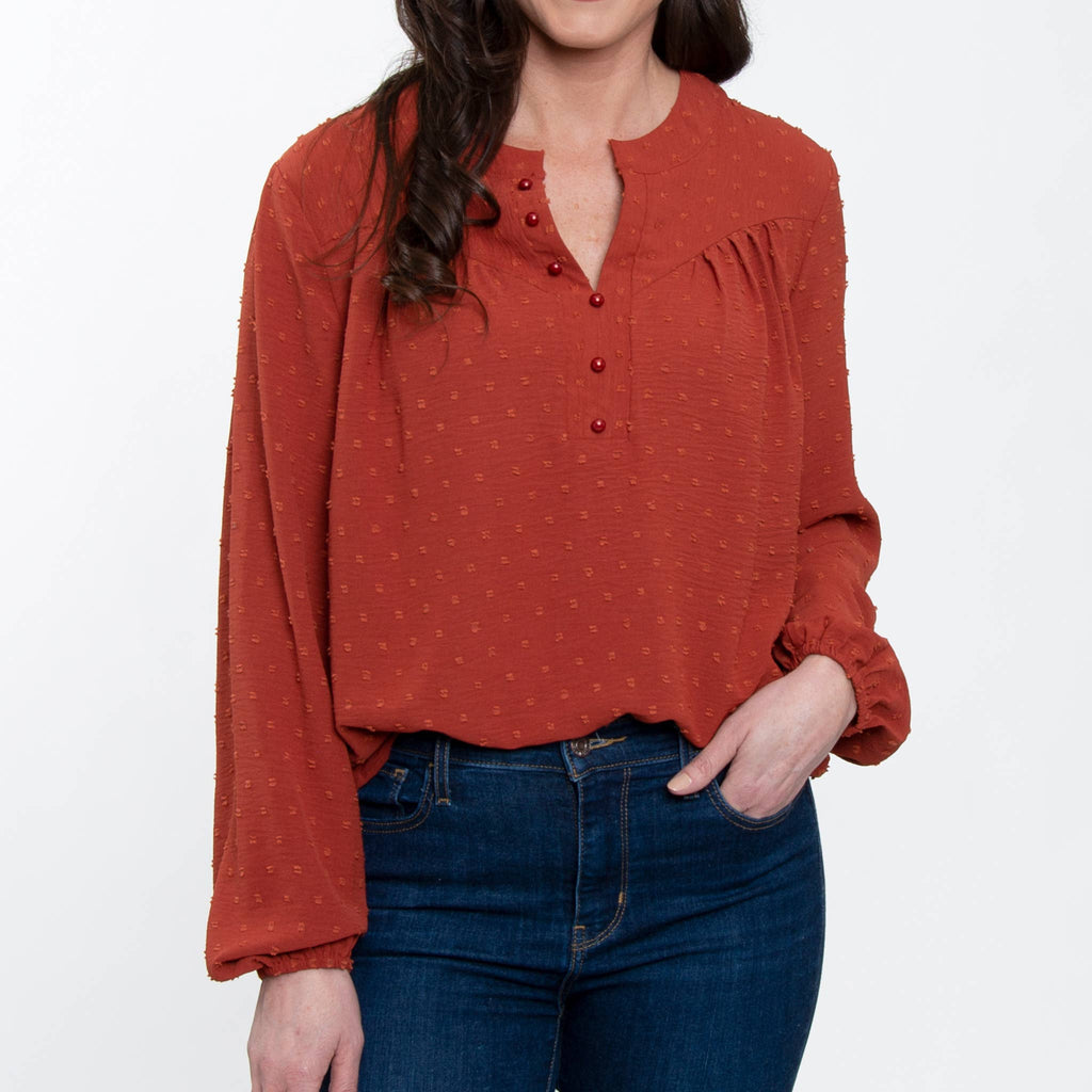 SALE - Perrie Swiss Dot Long Sleeve Peasant Blouse
