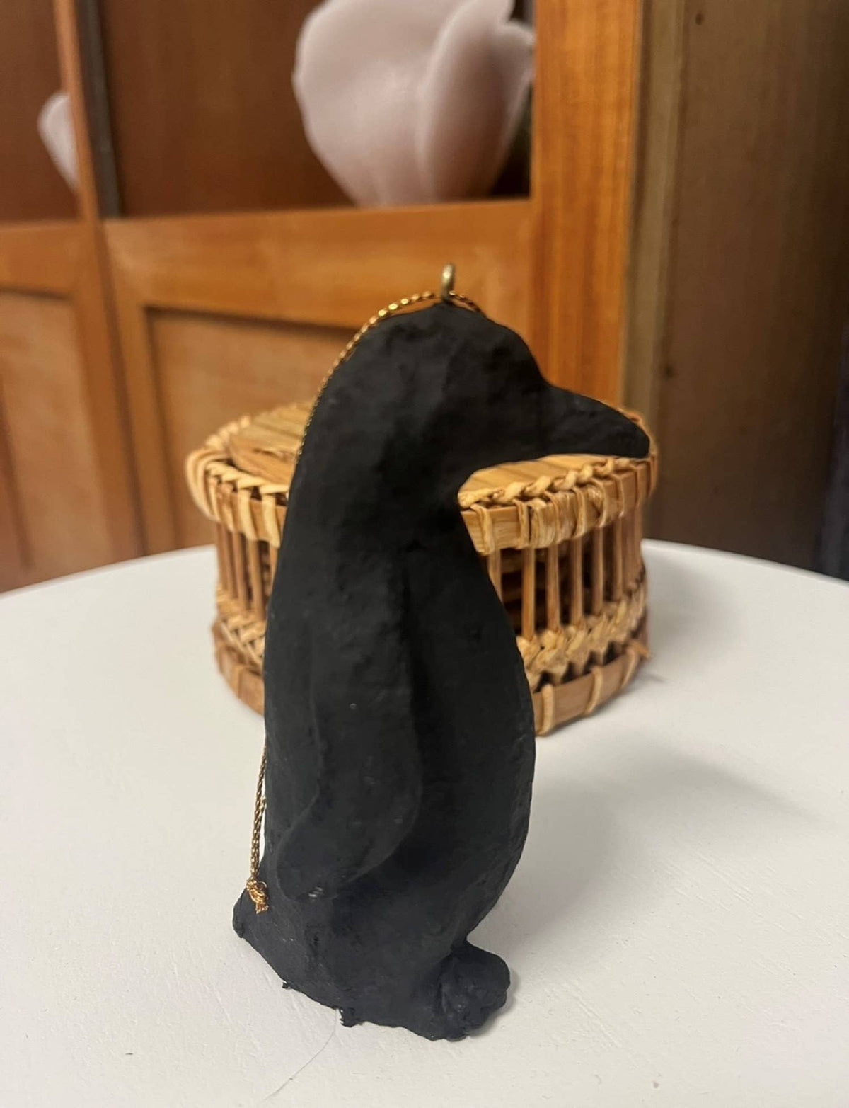 Paper Mache Penguin Orn. Matte Black