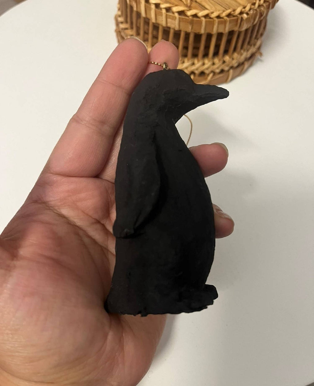 Paper Mache Penguin Orn. Matte Black