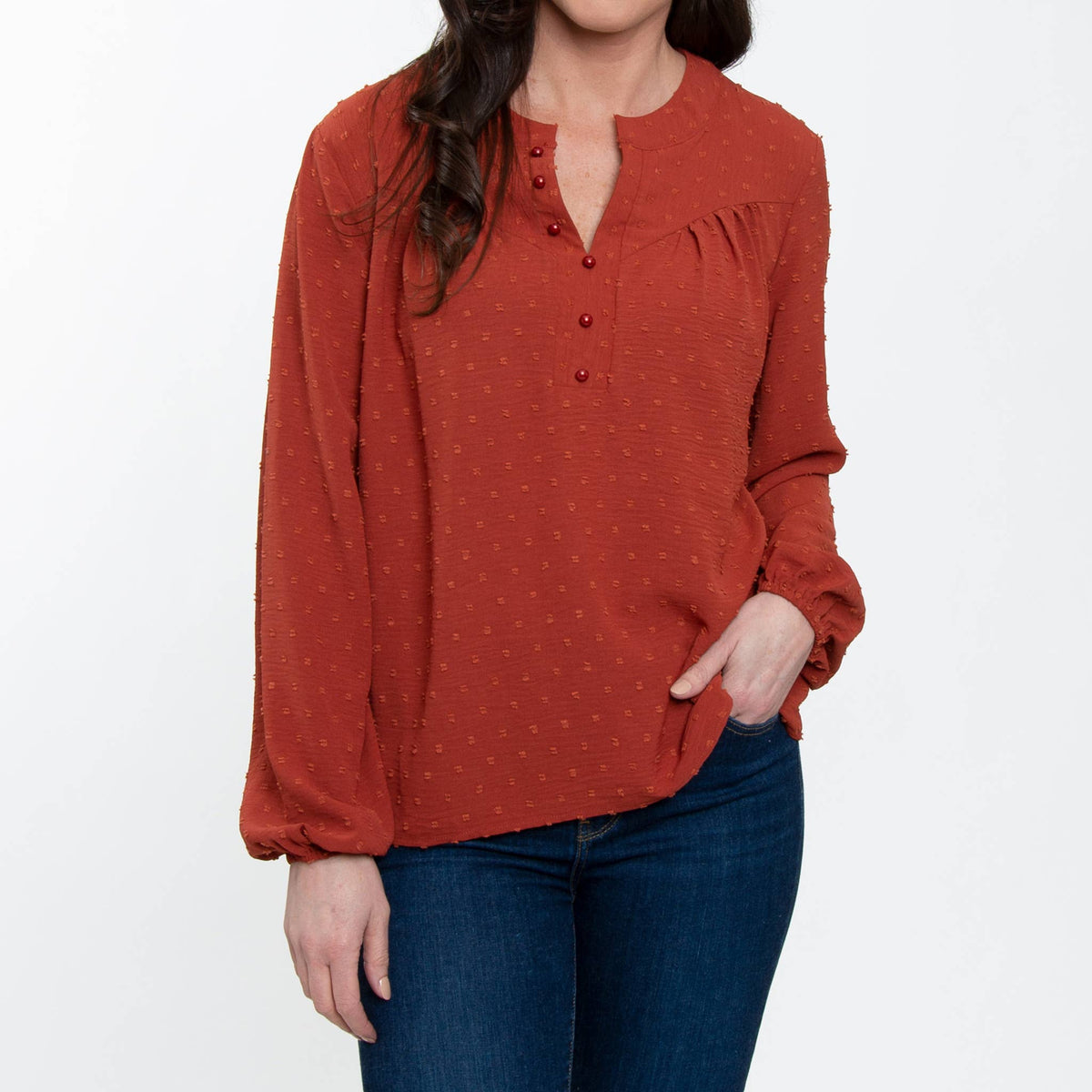 SALE - Perrie Swiss Dot Long Sleeve Peasant Blouse