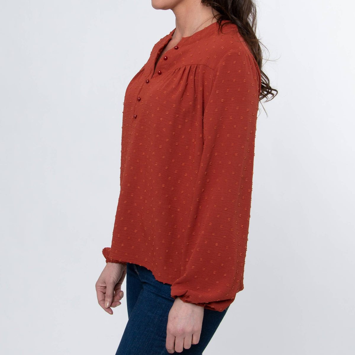 SALE - Perrie Swiss Dot Long Sleeve Peasant Blouse