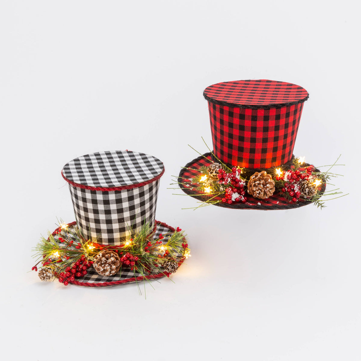 10.5"H B/O Lighted Holiday Plaid hat