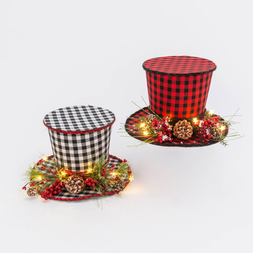 10.5"H B/O Lighted Holiday Plaid hat