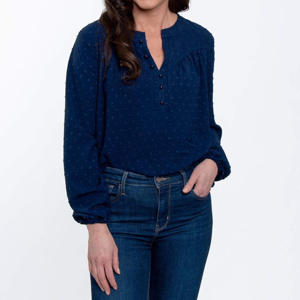 SALE - Perrie Swiss Dot Long Sleeve Peasant Blouse