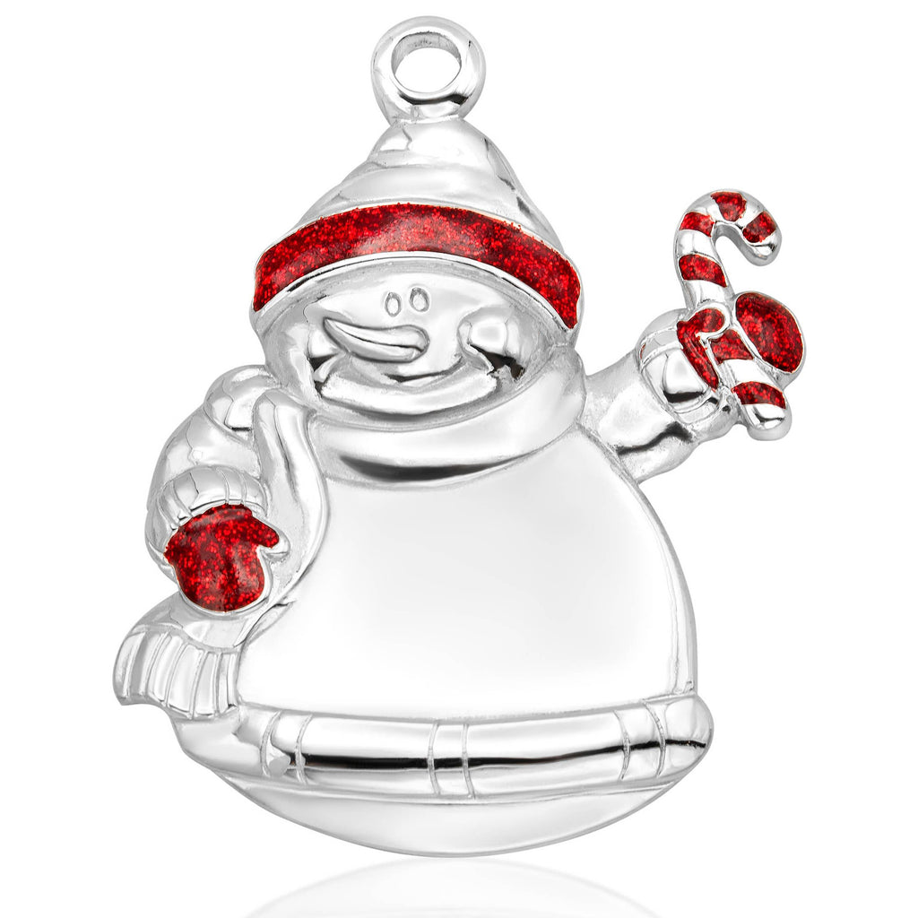 Minimalist Snowman with Candy Cane Silver Ornament