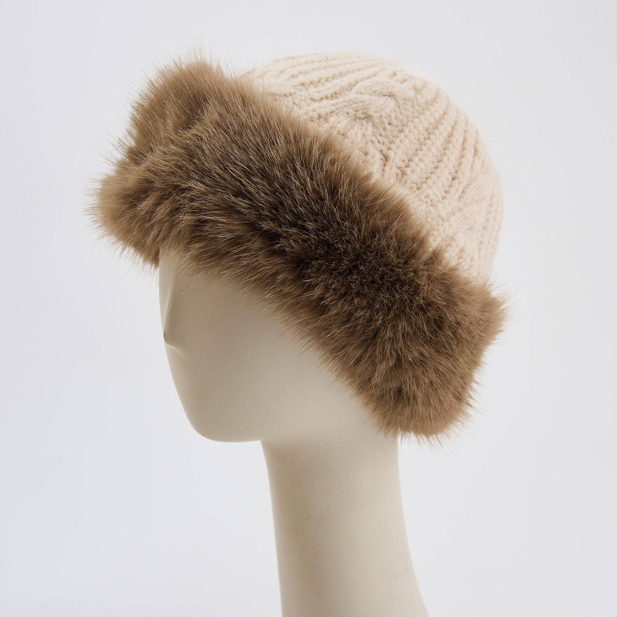 Winter Hat Cable Knit Beanie Faux Fur Fleece Lined Wyatt