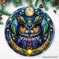 Mysterious Owl Stained Glass Style Ceramic Ornament