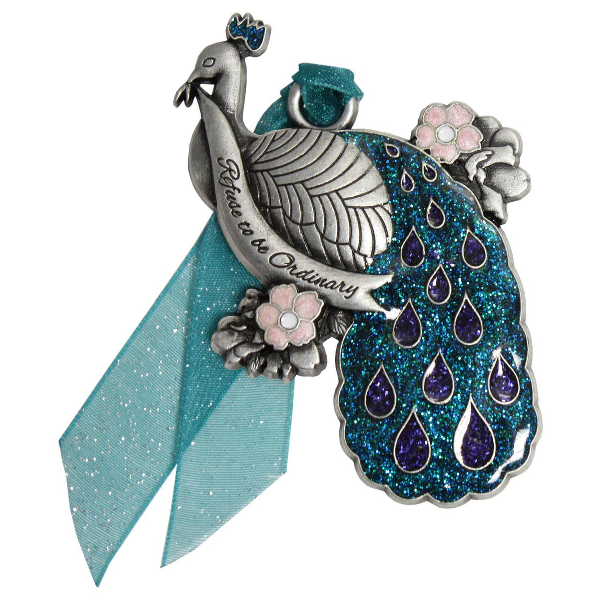 Glitter Peacock Pewter Ornament