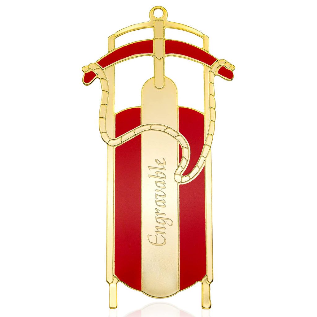 Gold Metal Sled Christmas Ornament with Red Detail