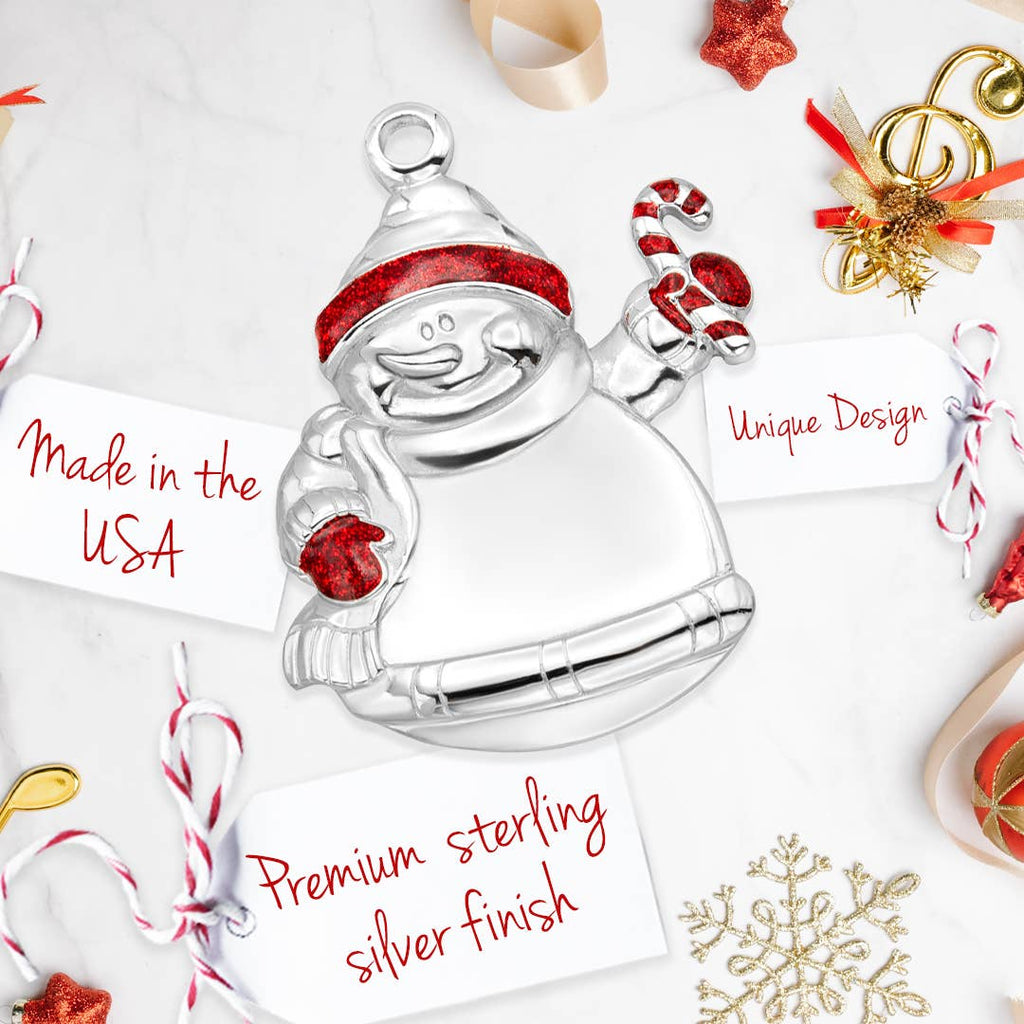 Minimalist Snowman with Candy Cane Silver Ornament