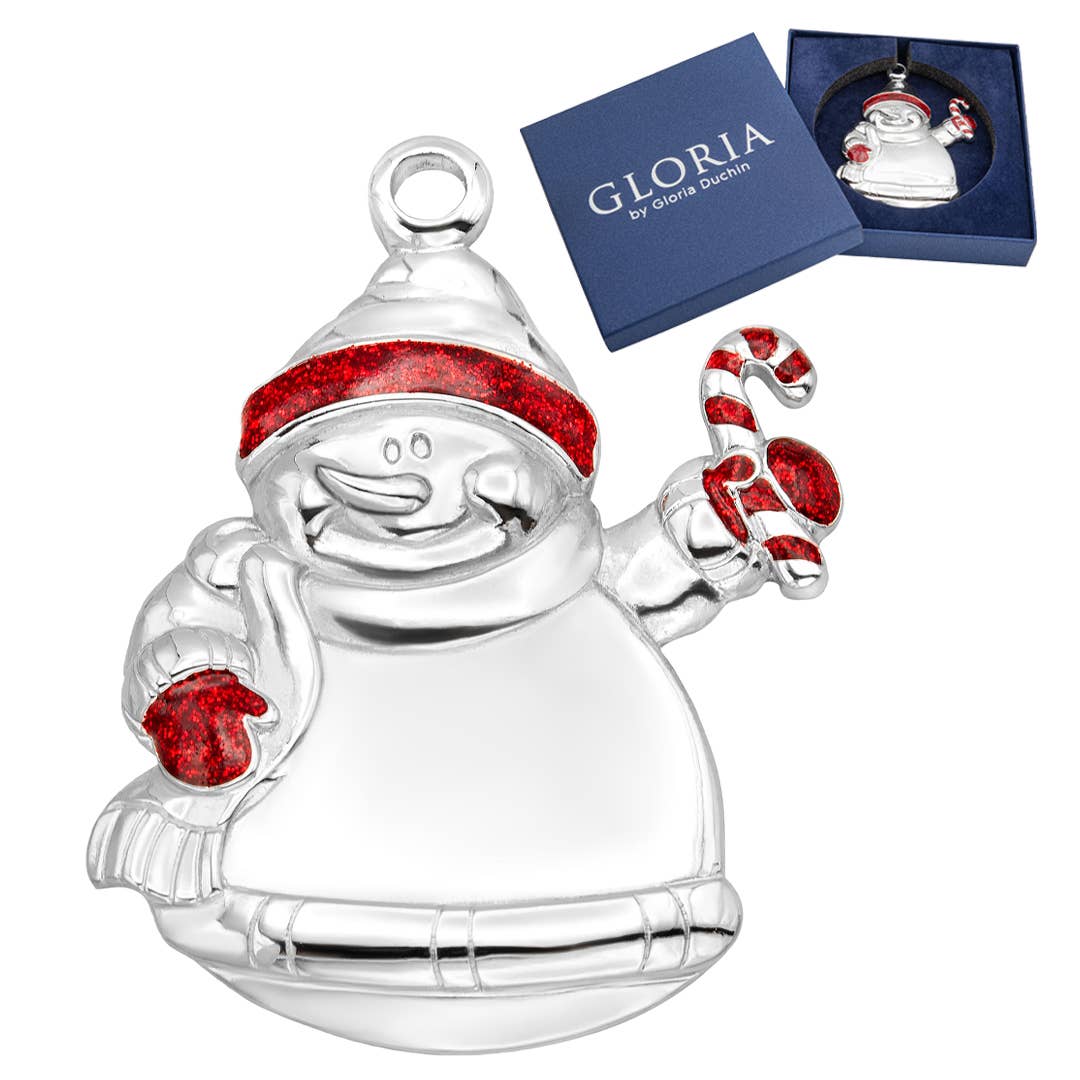Minimalist Snowman with Candy Cane Silver Ornament
