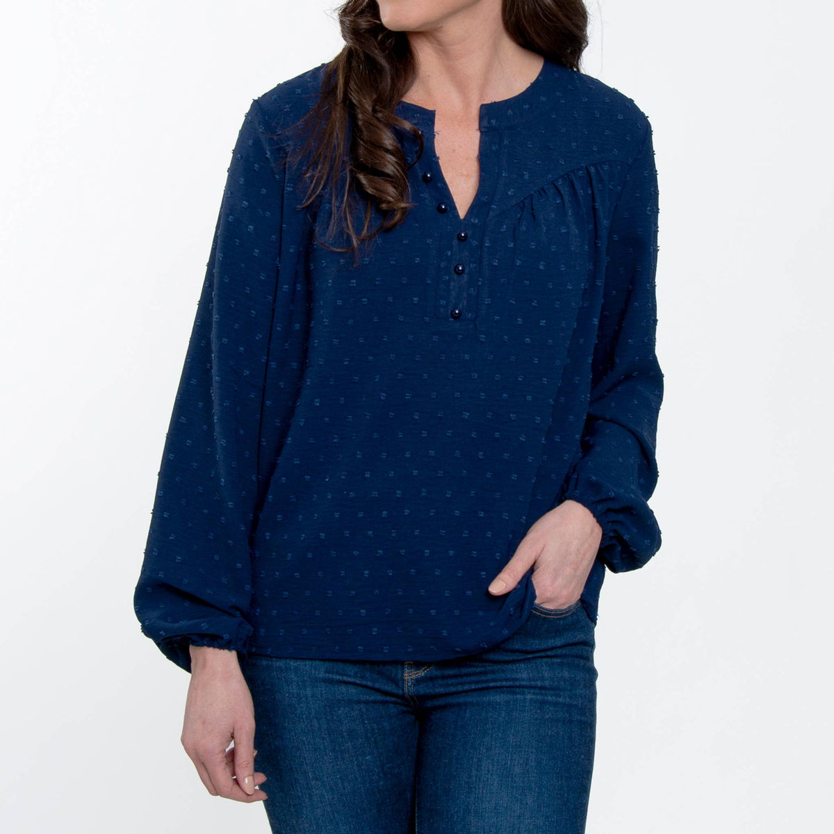 SALE - Perrie Swiss Dot Long Sleeve Peasant Blouse