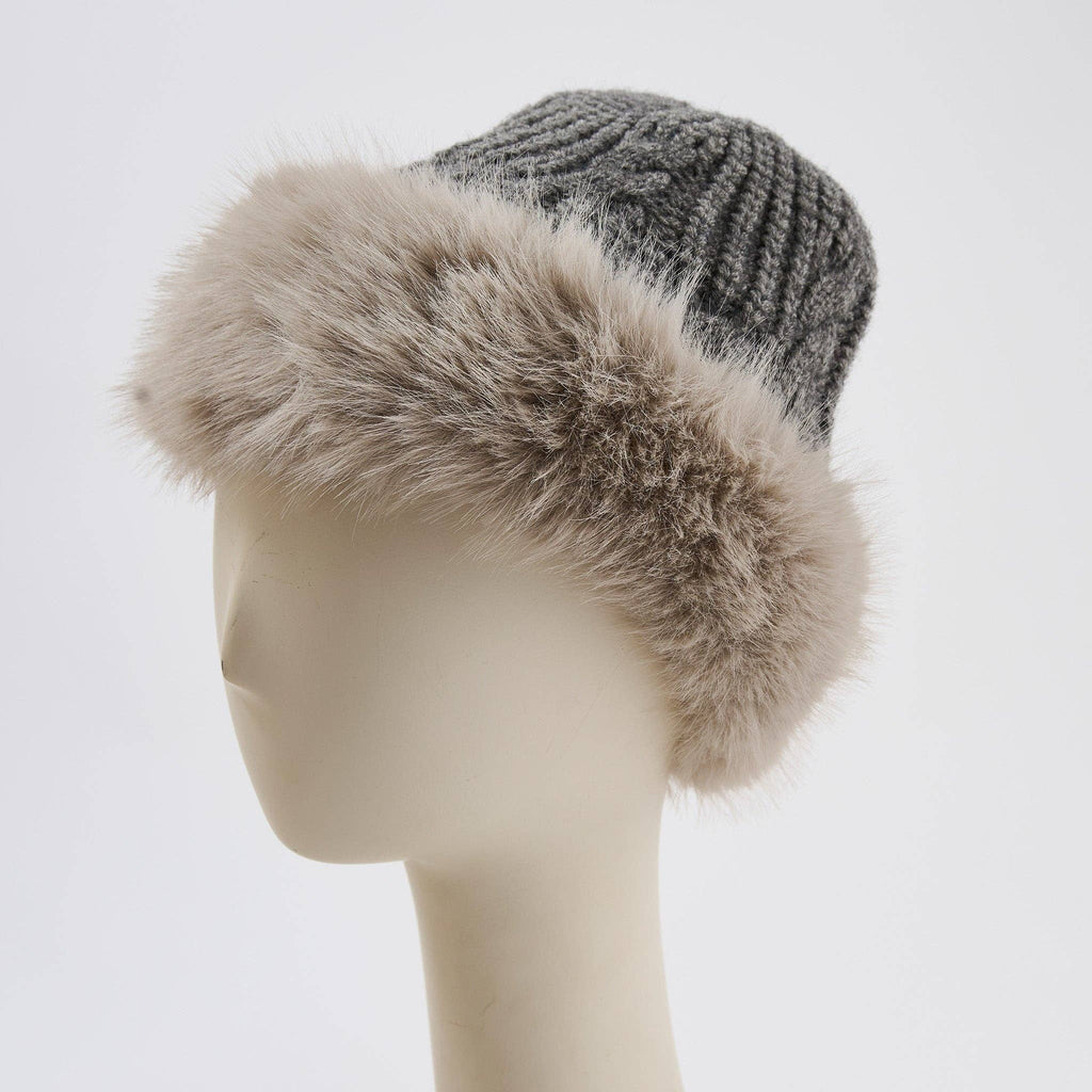 Winter Hat Cable Knit Beanie Faux Fur Fleece Lined Wyatt