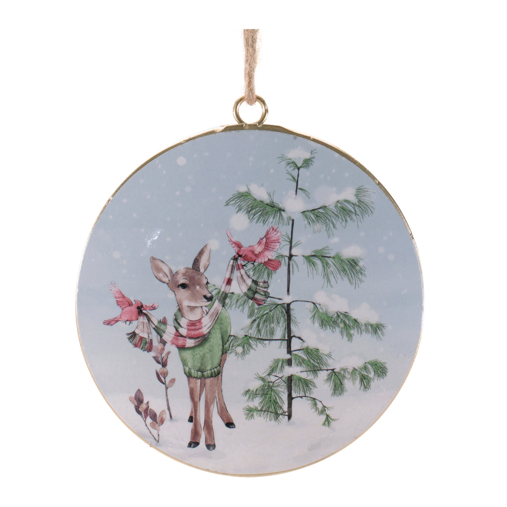 Snowman and Deer Disc Ornament