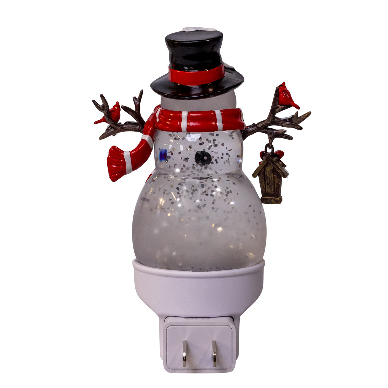 Snowman With Red Scarf & Cardinal Spinning Glitter LED Night Light