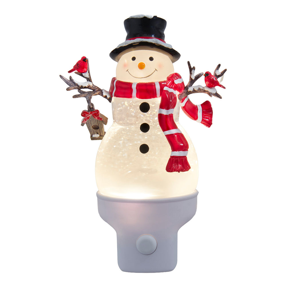 Snowman With Red Scarf & Cardinal Spinning Glitter LED Night Light