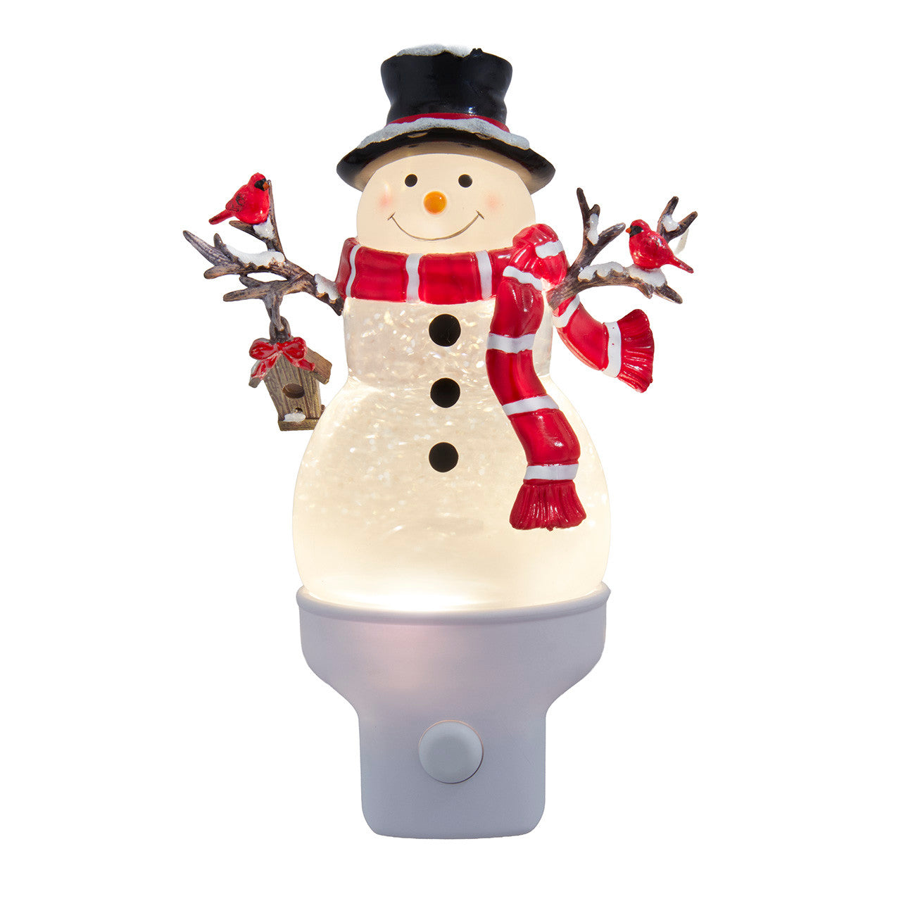 Snowman With Red Scarf & Cardinal Spinning Glitter LED Night Light