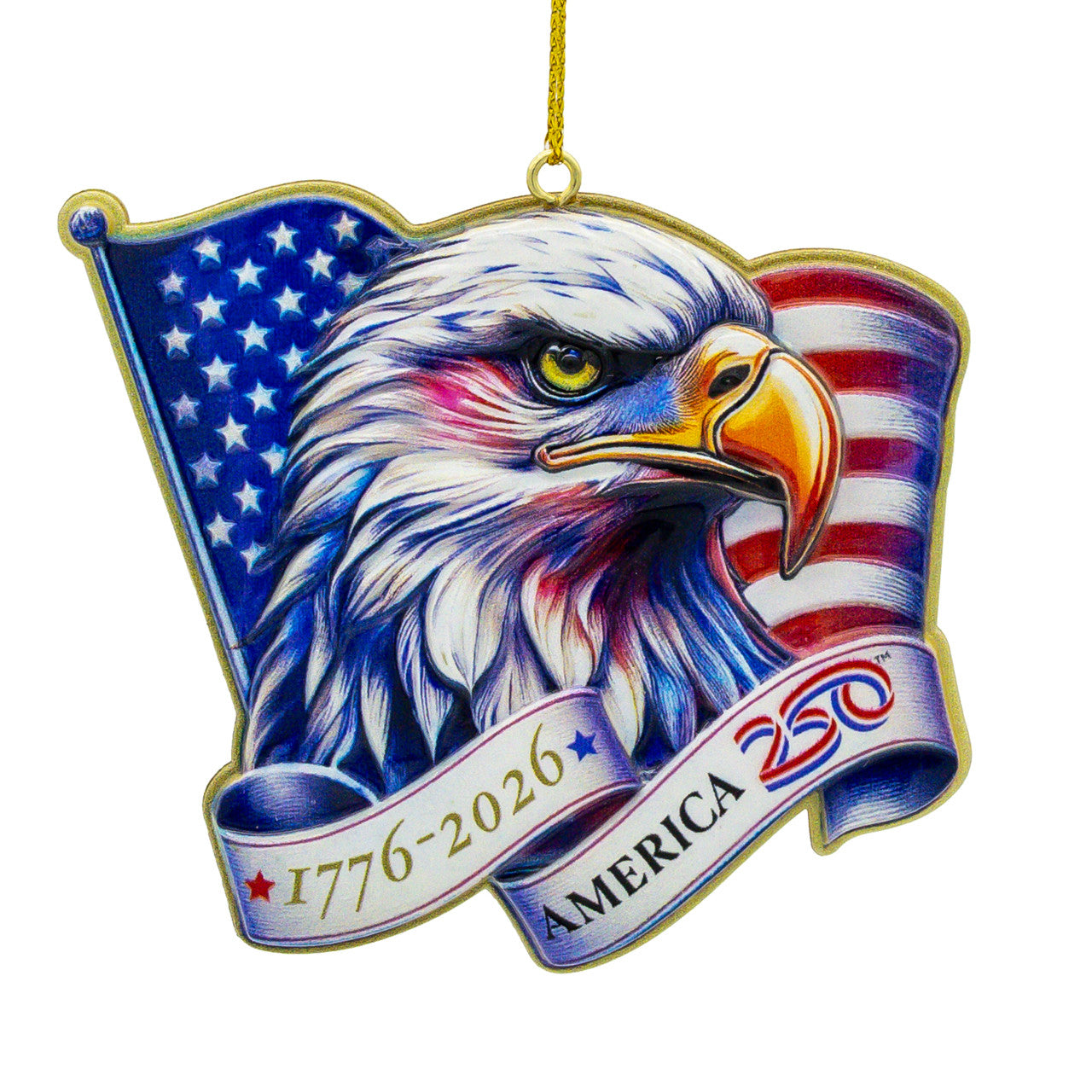 1776-2026 America 250th 3-D Eagle Head With Flag Ornament