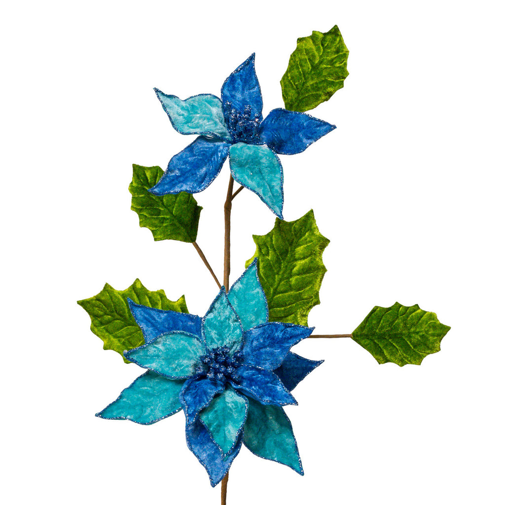 Blue & Teal Holly & Poinsettia Pick