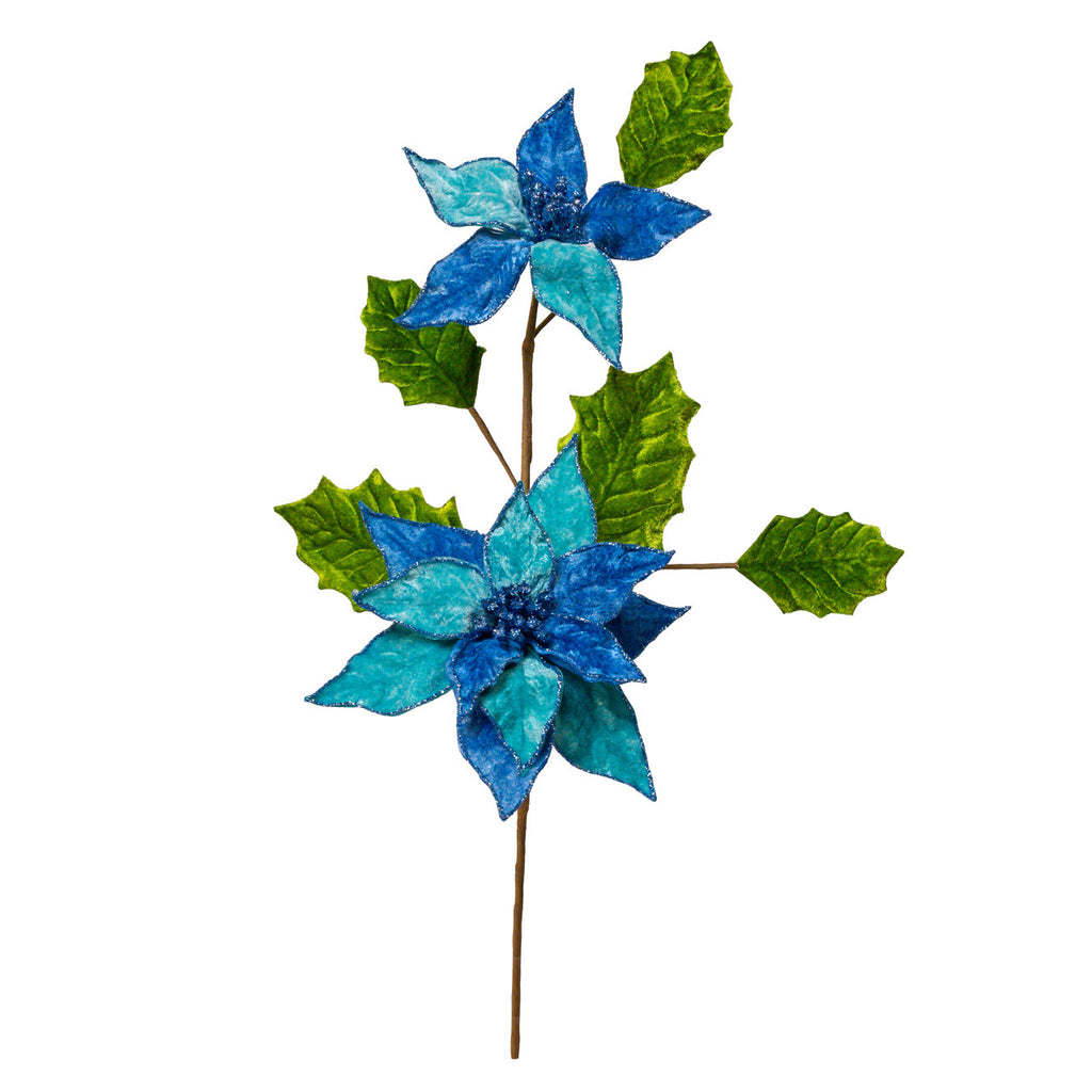 Blue & Teal Holly & Poinsettia Pick