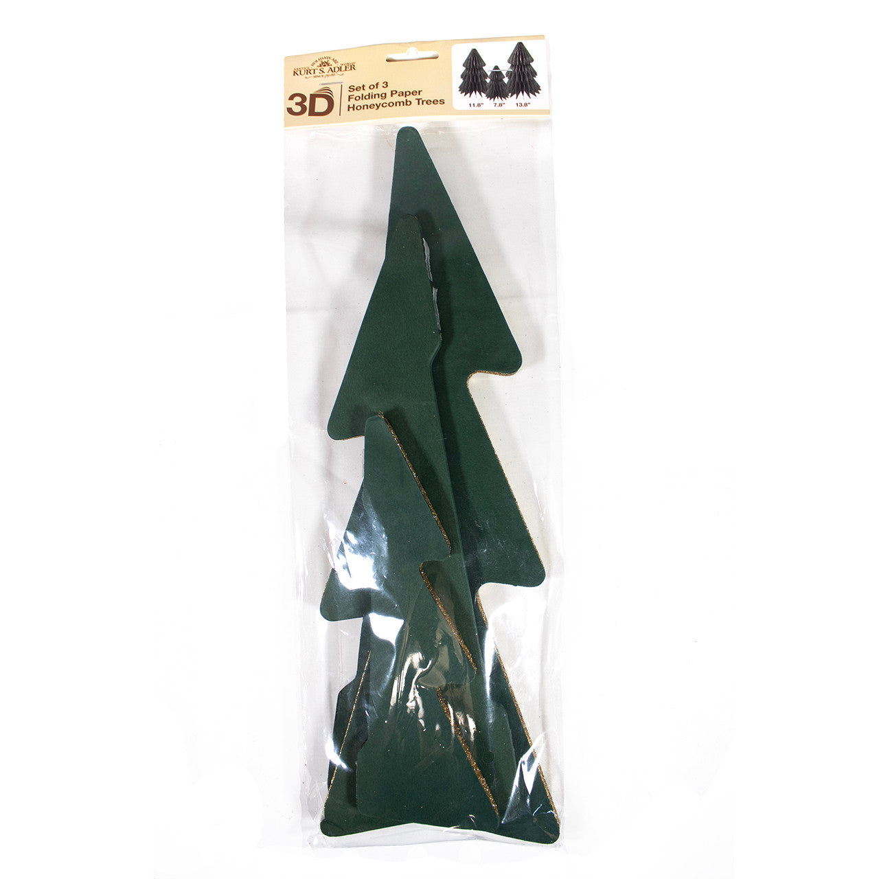 Paper Dark Green With Gold Glitter Christmas Tree Table Piece Set, 3-Pieces