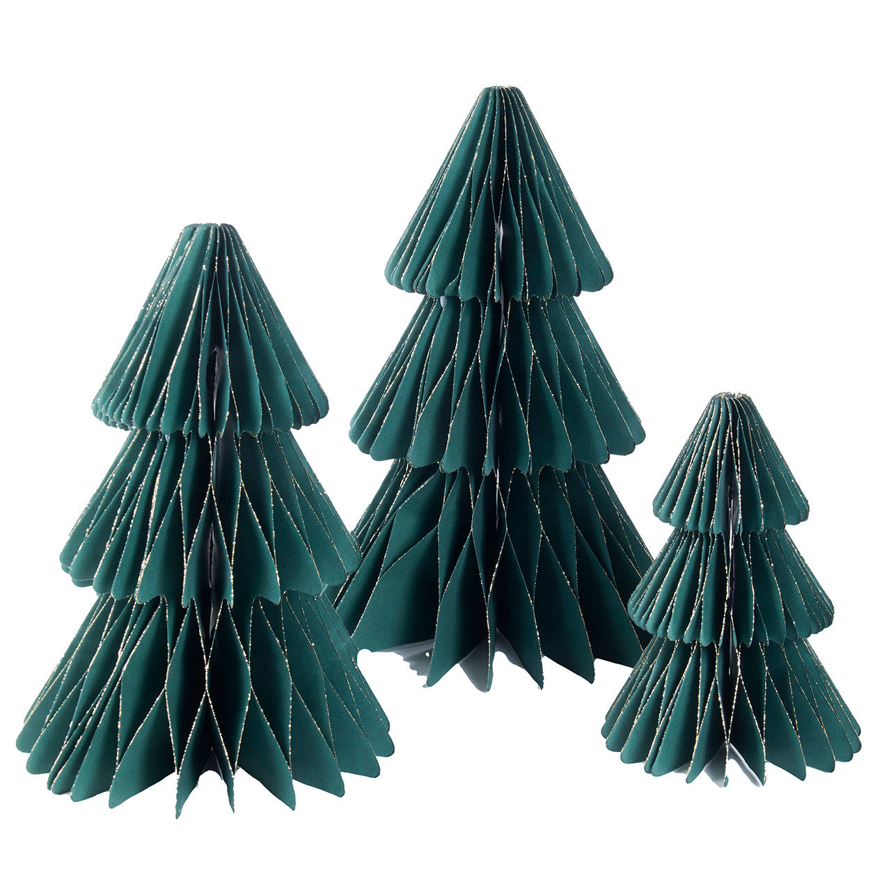 Paper Dark Green With Gold Glitter Christmas Tree Table Piece Set, 3-Pieces