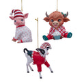 Pajama Farm Animal Ornaments, 3 Assorted