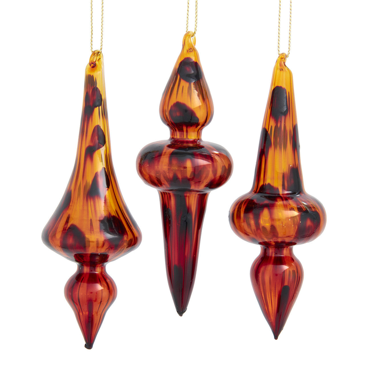 Glass Tortoise Shell Finial Ornaments, 2 Assorted