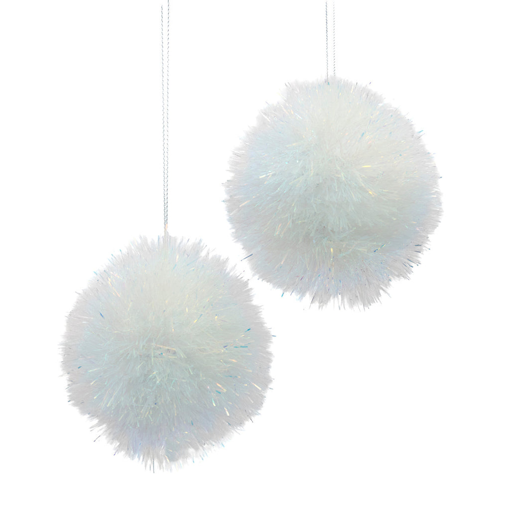Iridescent Tinsel Ball Ornament Set, 2-Pieces