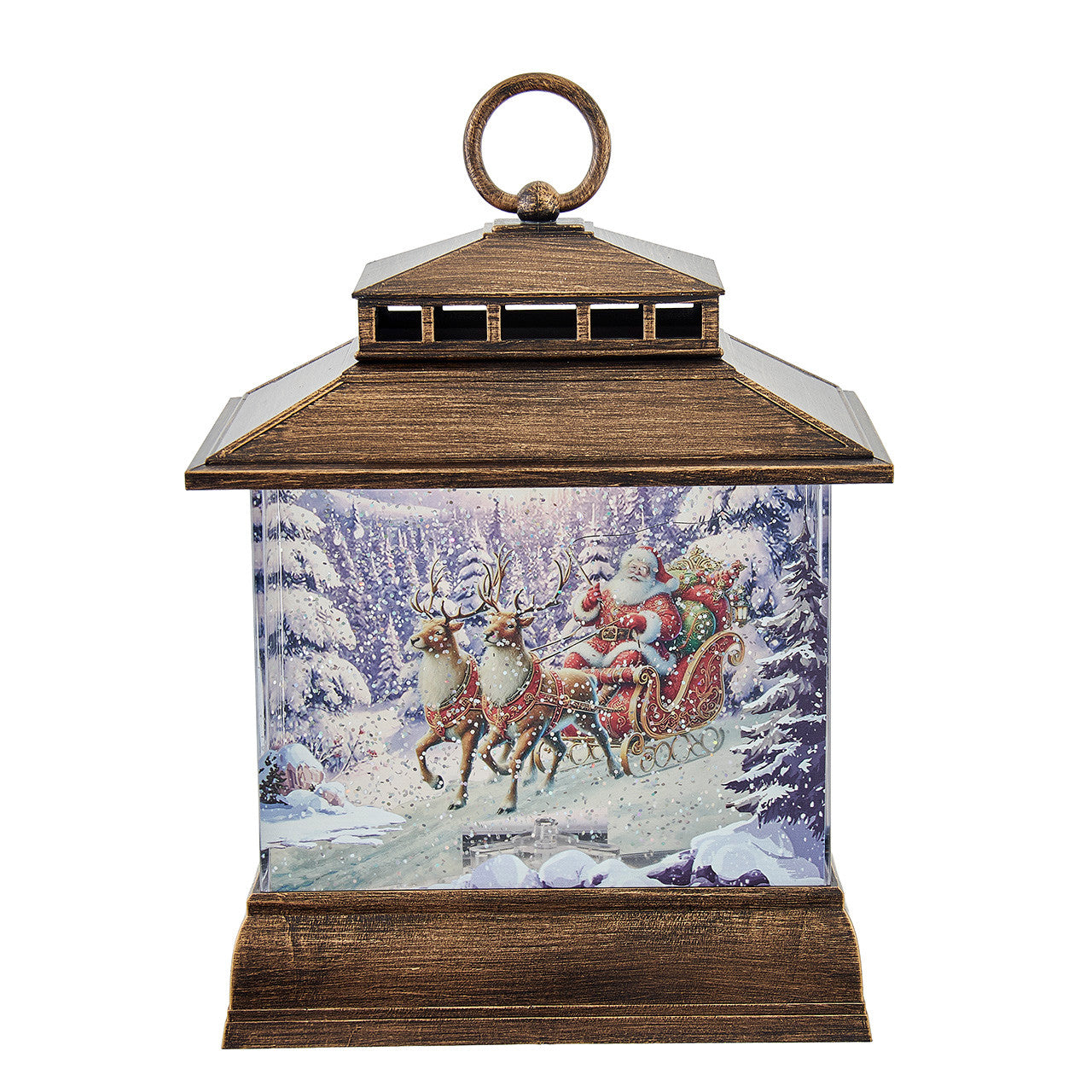 9" Battery Operated USB Lighted Santa With Swirling Glitter Water Lantern