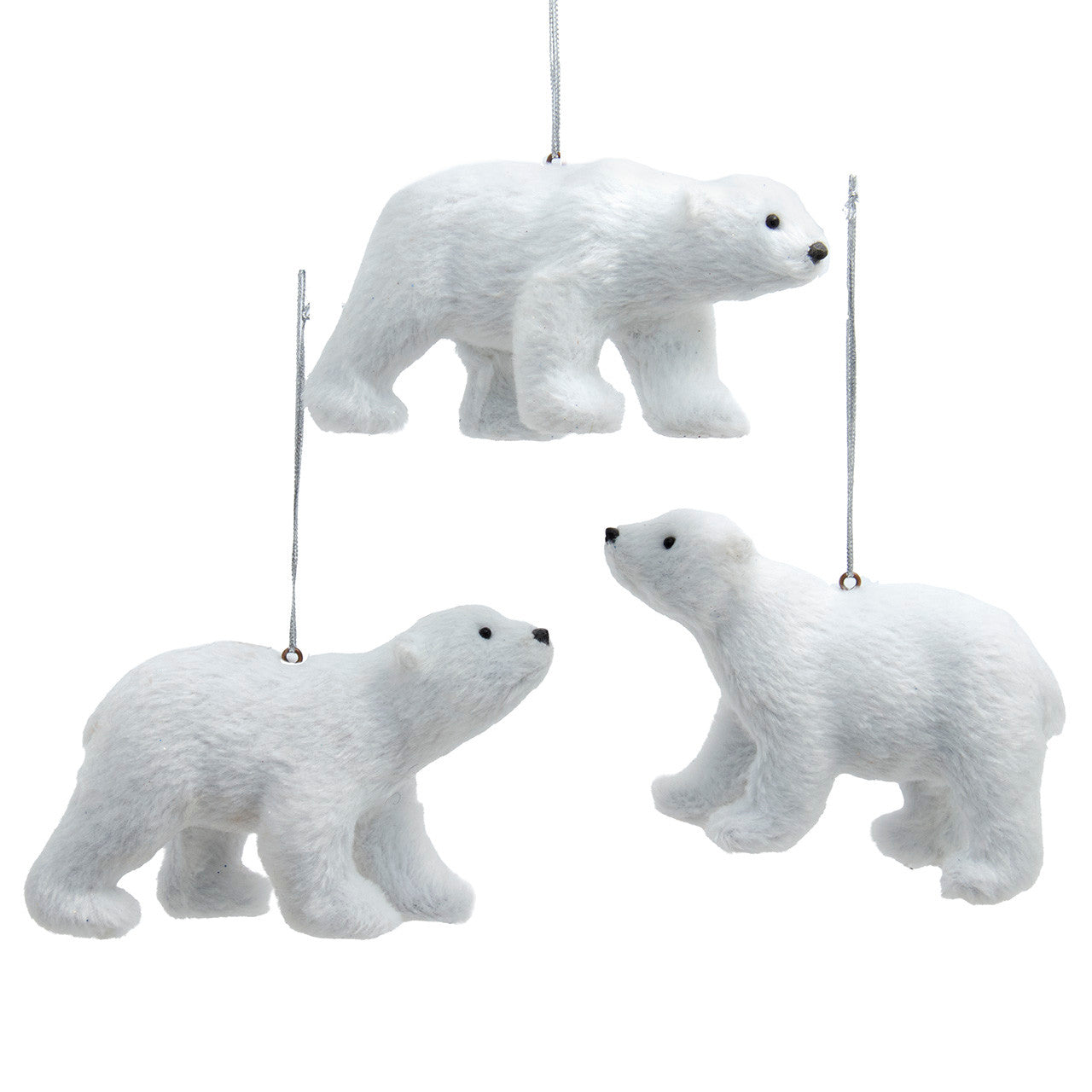 Furry Polar Bear Ornaments, 3 Assorted