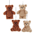 Furry Brown & Tan Teddy Bear Ornaments, 4 Assorted
