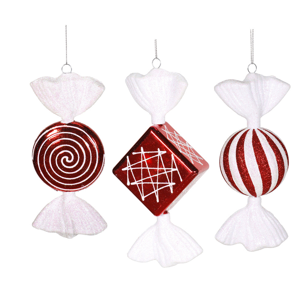 8" Red-White Shiny Peppermint Candy Christmas Ornament