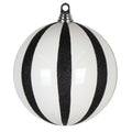 8" White/Black Glitter Lines Ball Ornament