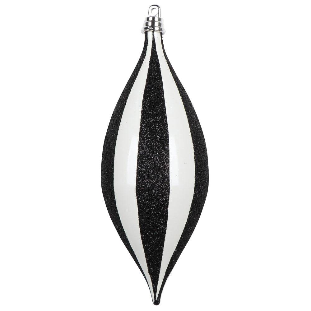 7" White/Black Glitter Lines Shuttle Ornament