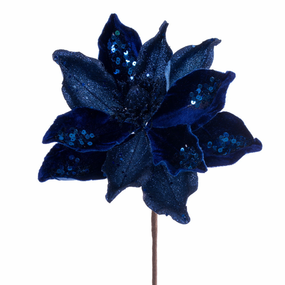 15" Artificial Midnight Blue Deluxe Magnolia Christmas Stem
