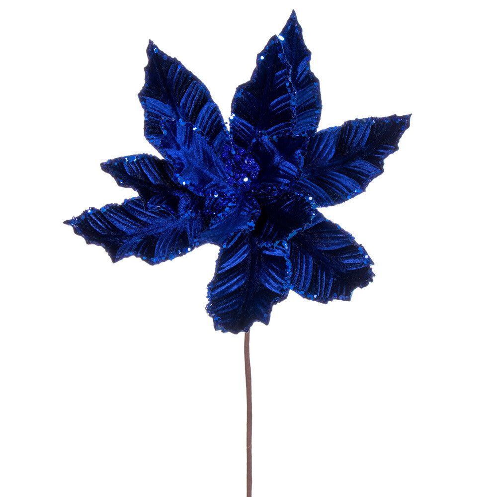 24" Blue Velvet Sequin Trim Poinsettia