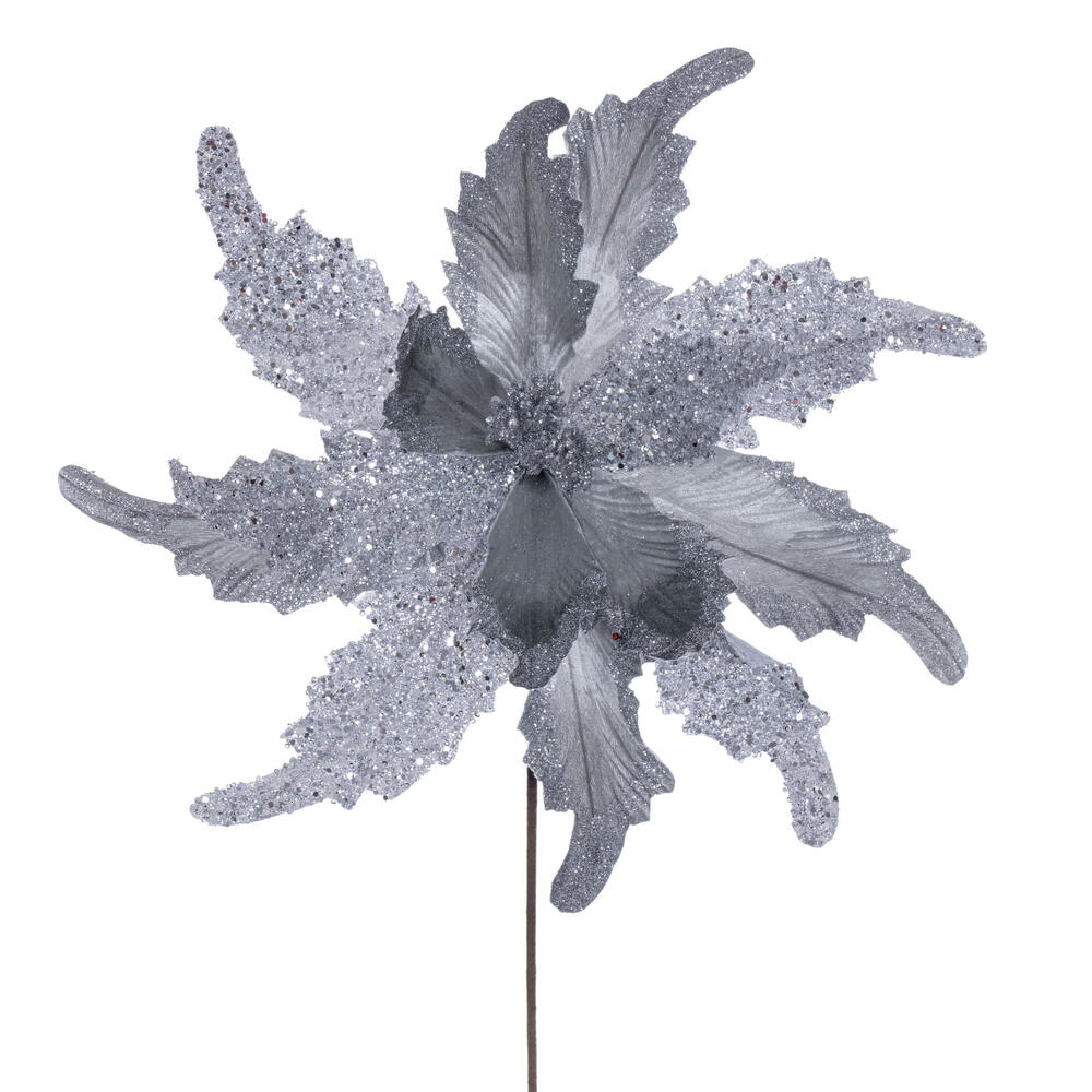 18" x 20" Silver Grand Velvet Poinsettia Stem