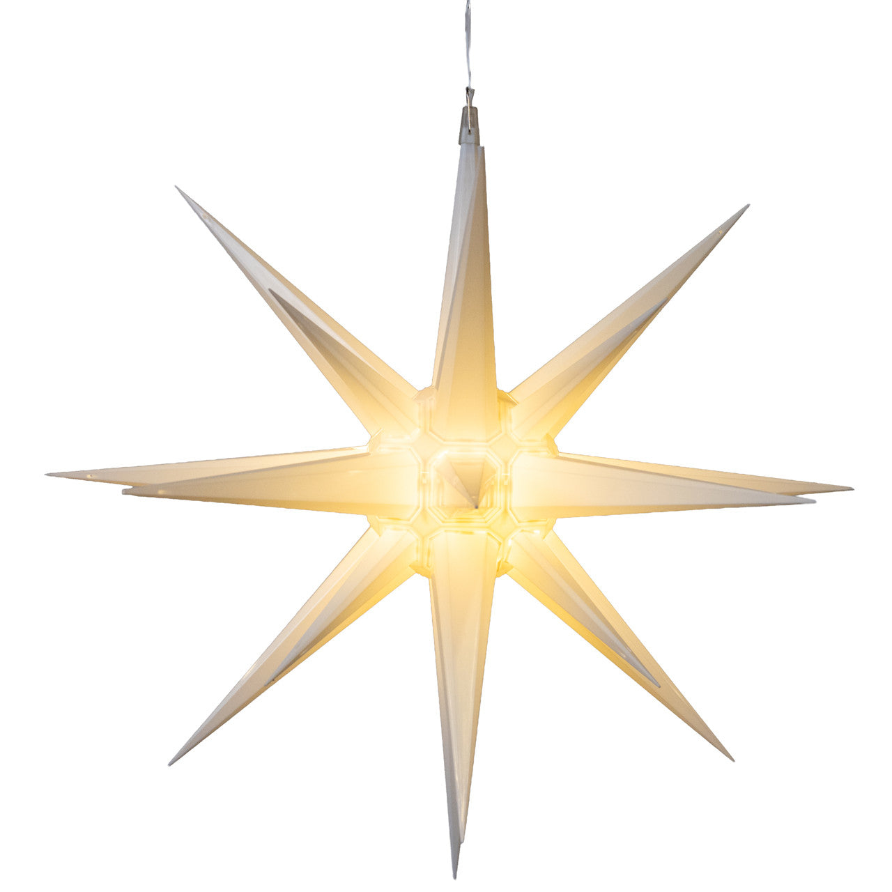 24" Warm White LED White Crackle Moravian Star