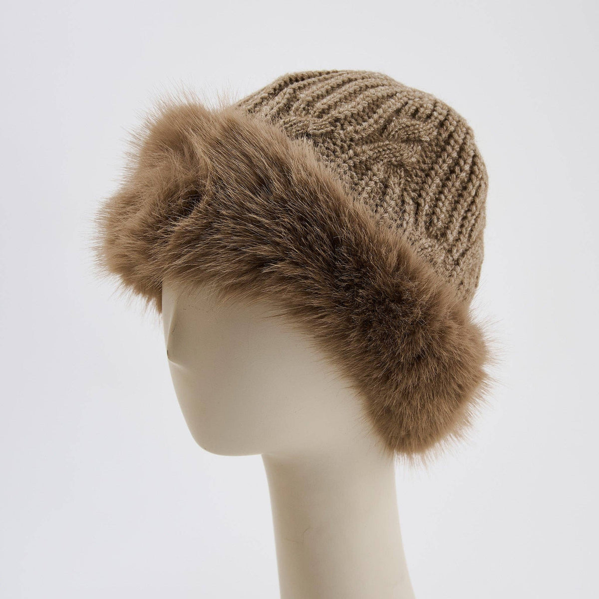 Winter Hat Cable Knit Beanie Faux Fur Fleece Lined Wyatt