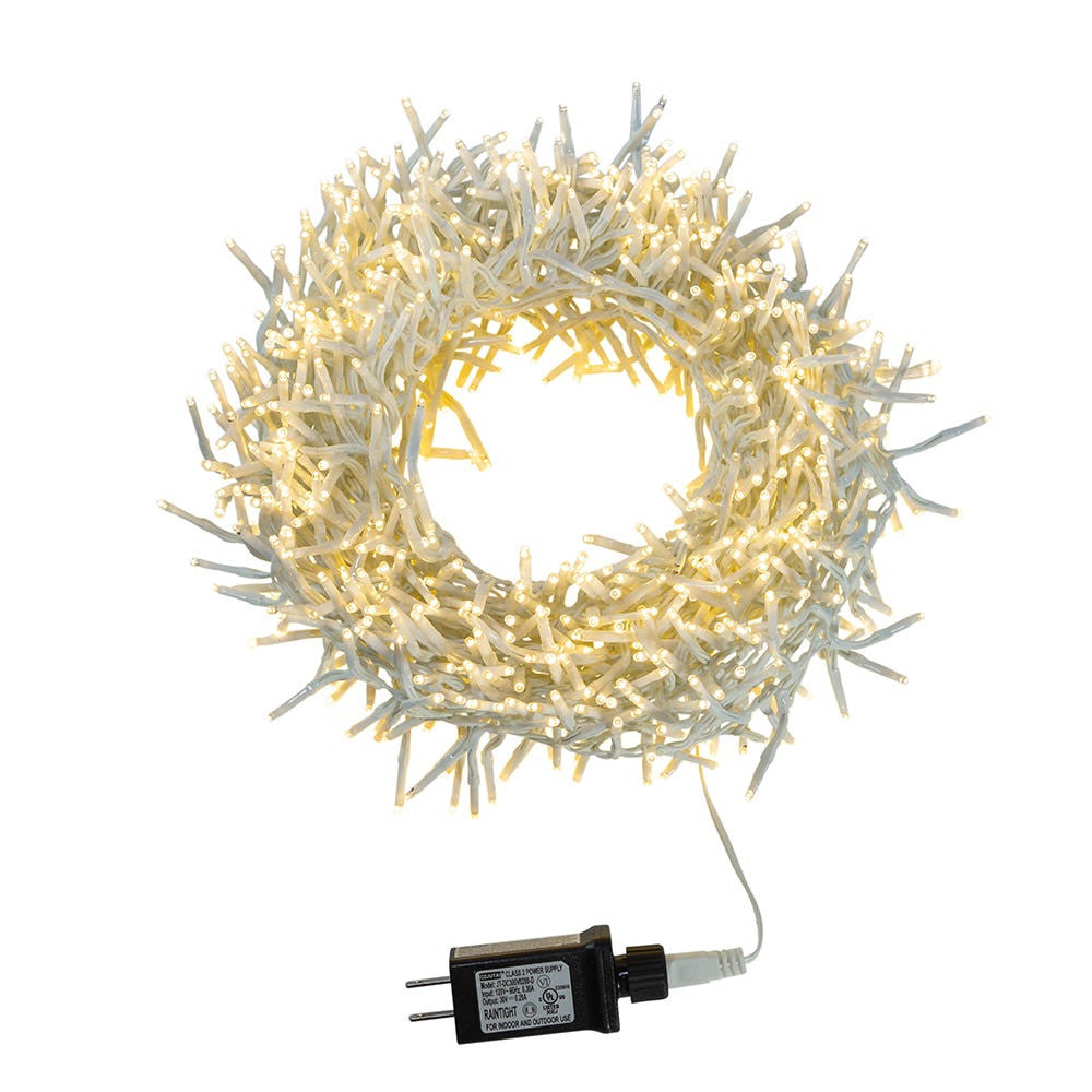 33' 1000L Warm White LED Multifunction White Wire Cluster Garland