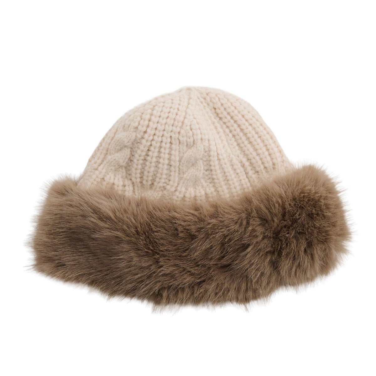 Winter Hat Cable Knit Beanie Faux Fur Fleece Lined Wyatt