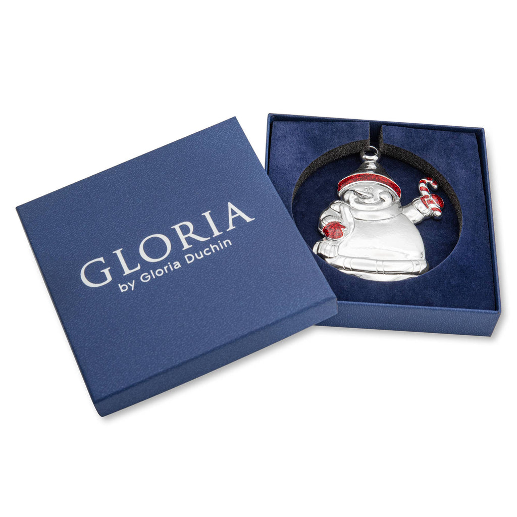 Minimalist Snowman with Candy Cane Silver Ornament