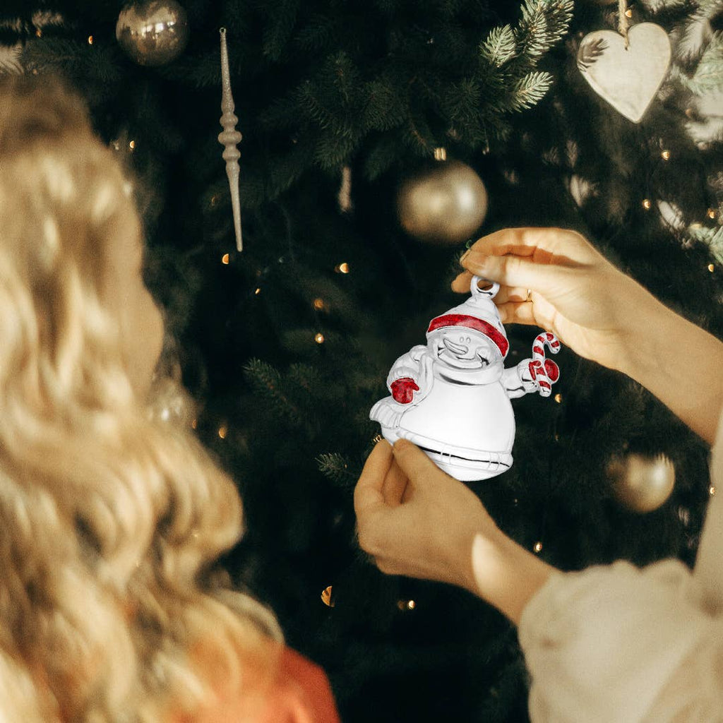 Minimalist Snowman with Candy Cane Silver Ornament