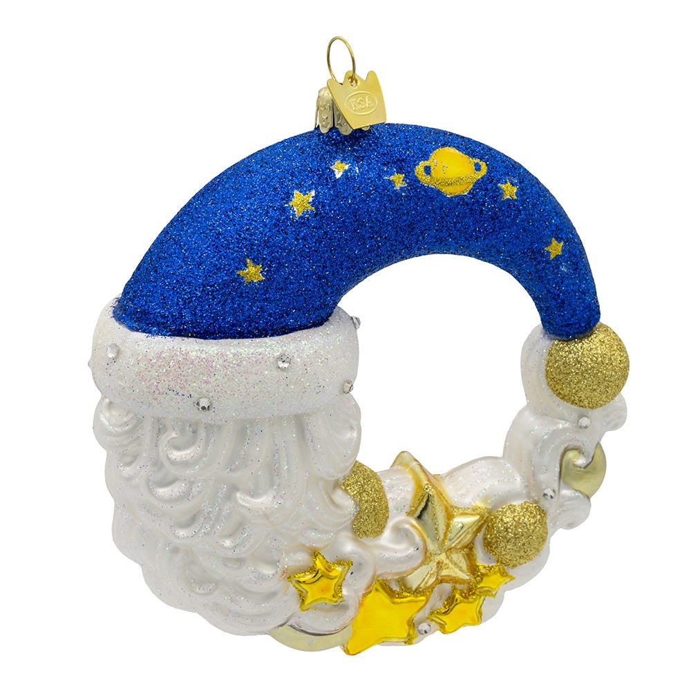 Bellissimo Glass Moon Santa Ornament
