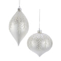 Glass Silver and White Onion and Drop Ornaments, 2 Assorted