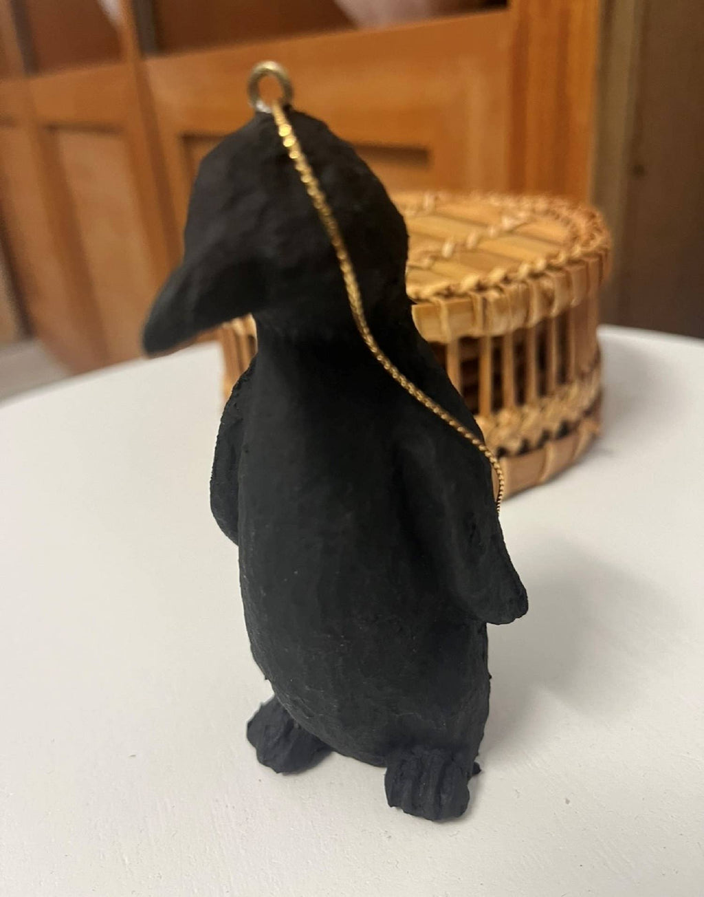 Paper Mache Penguin Orn. Matte Black